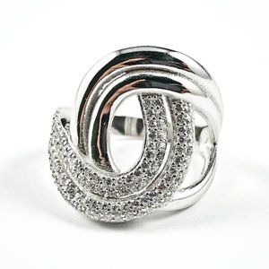 Elegant Swirl Style Shape CZ Silver Ring